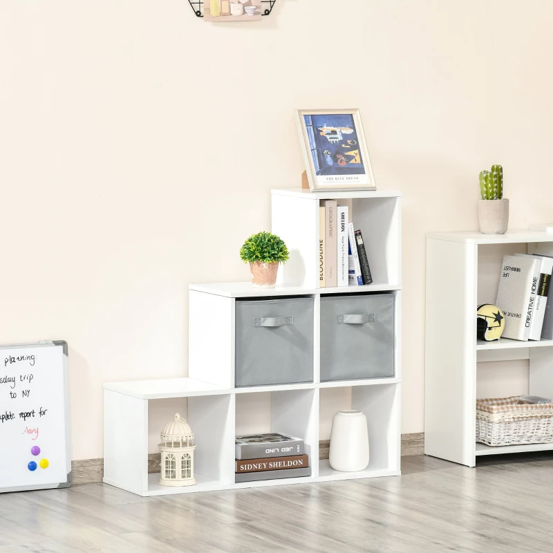 HOMCOM Mobile Libreria a 6 Cubi con 2 Cassetti in Tessuto, Arredamento Moderno da Ufficio, Salotto, Camera da Letto, Bianco e Grigio