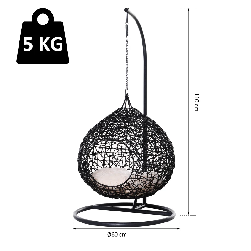 PawHut Amaca per Gatti in Rattan, Cuccia con Cuscino Incluso in Felpa e Cotone per Animali (Φ60 x 110cm)