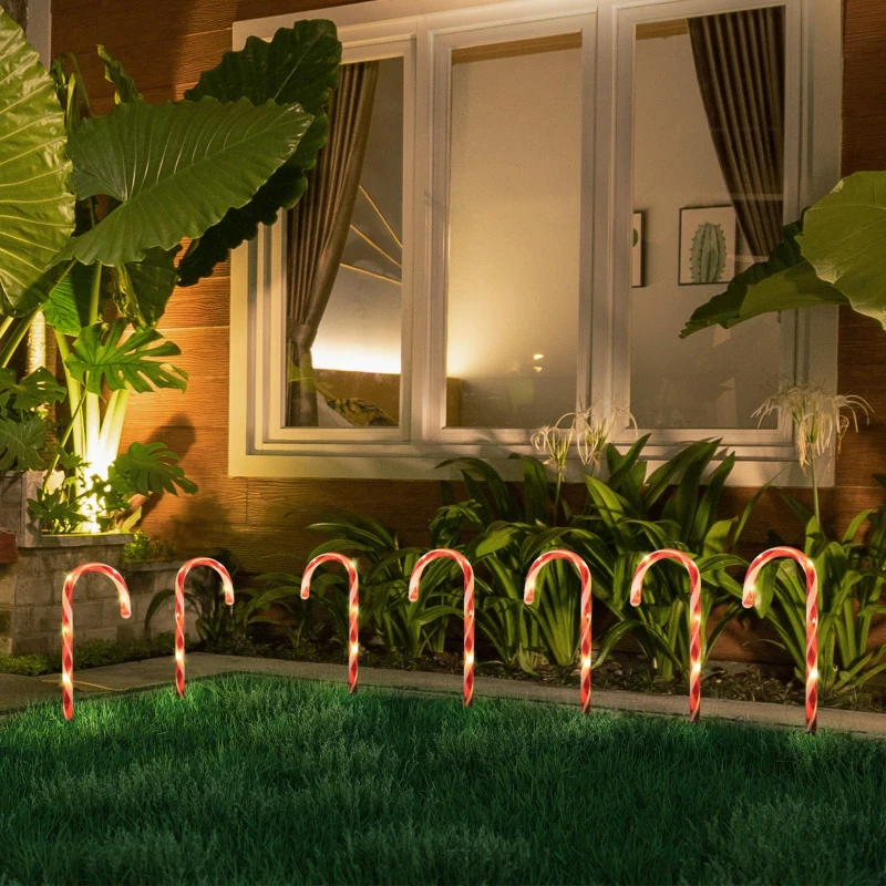 Outsunny Filo di Luci Natalizie con 10 Bastoncini di Zucchero, Decorazione di Natale con Pannello Solare, Lunghezza 516cm