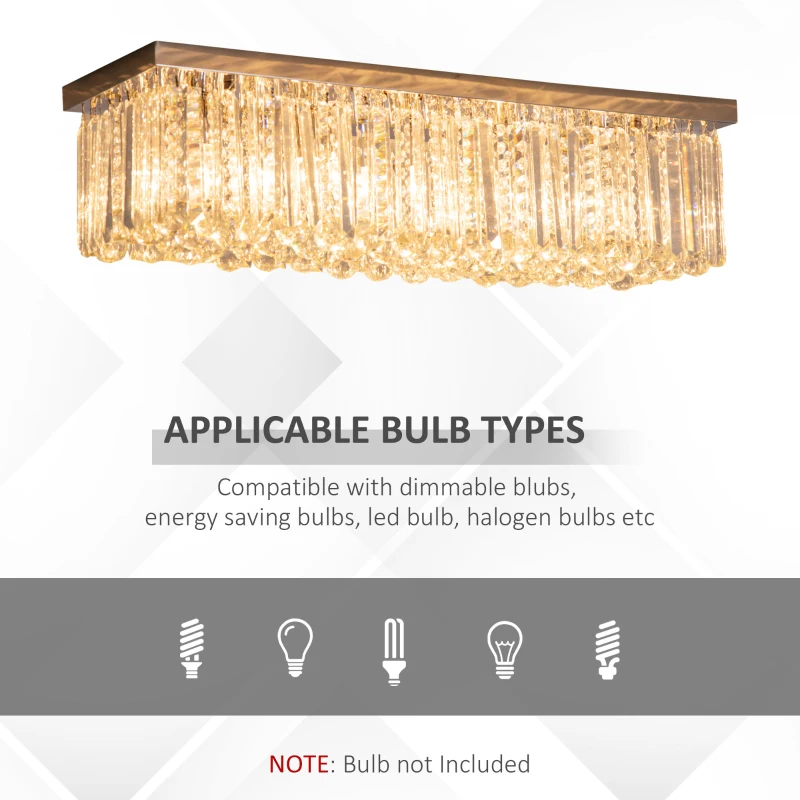 HOMCOM Lampadario Moderno a Gocce in Cristallo con 5 Attacchi E14, 80x25x20cm, Argento