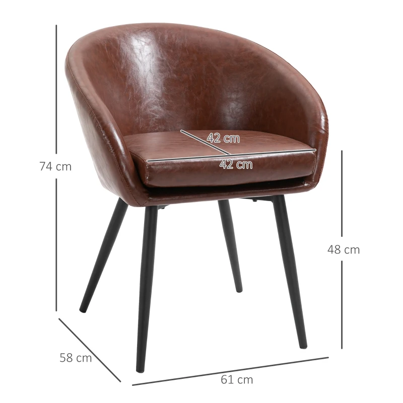 HOMCOM Sedia per Soggiorno Imbottita Stile Vintage con Braccioli, Gambe in Metallo e Rivestimento PU, 61x58x74cm, Marrone