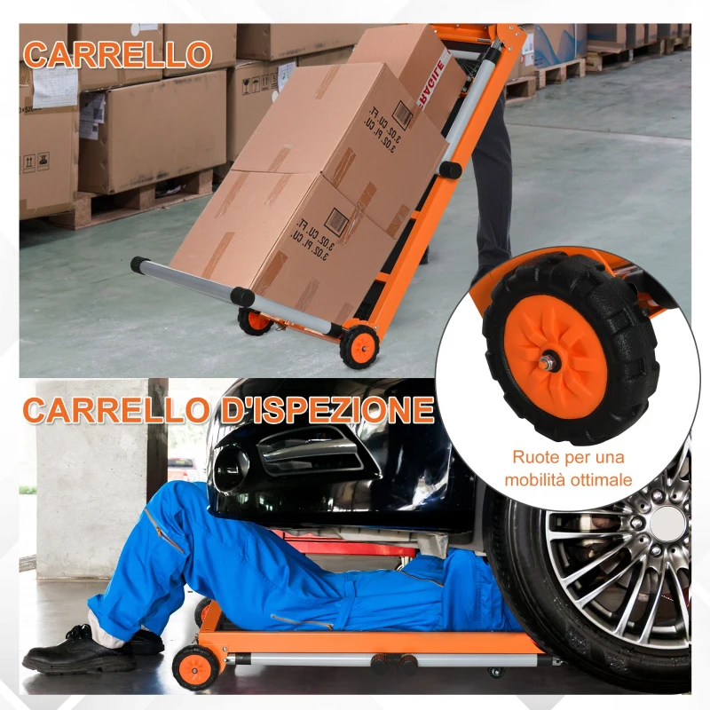 HOMCOM Banco da Lavoro Pieghevole 5 in 1, Carrello, Trabattello e Supporto per Troncatrice Radiale, Altezza Regolabile, 124-131x55.5x65.5-86cm