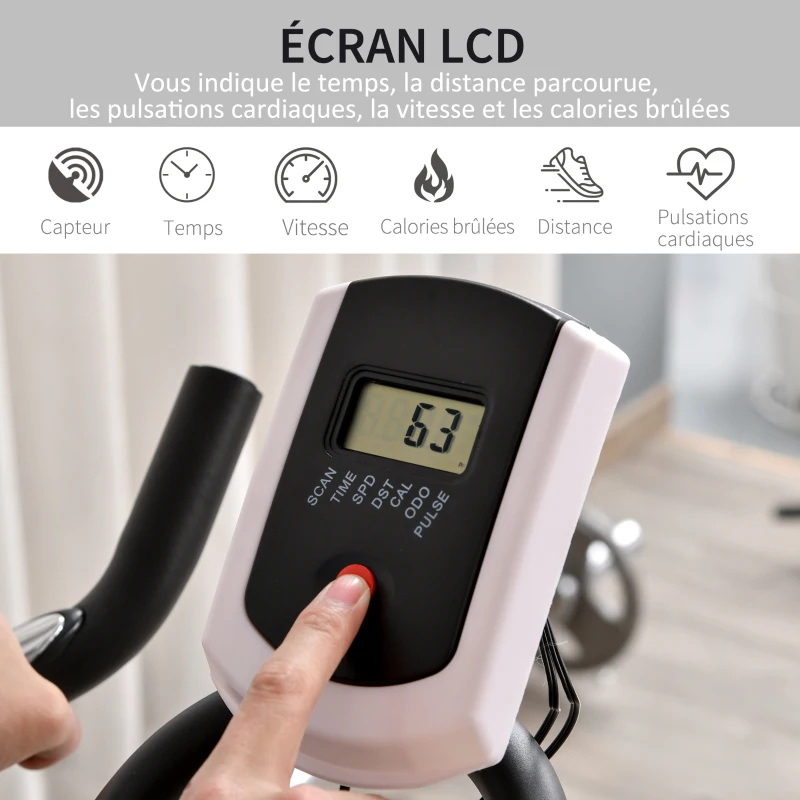 HOMCOM Vélo biking cardio vélo d'appartement écran LCD multifonction selle et guidon réglables volant inertie 10 Kg acier noir bleu