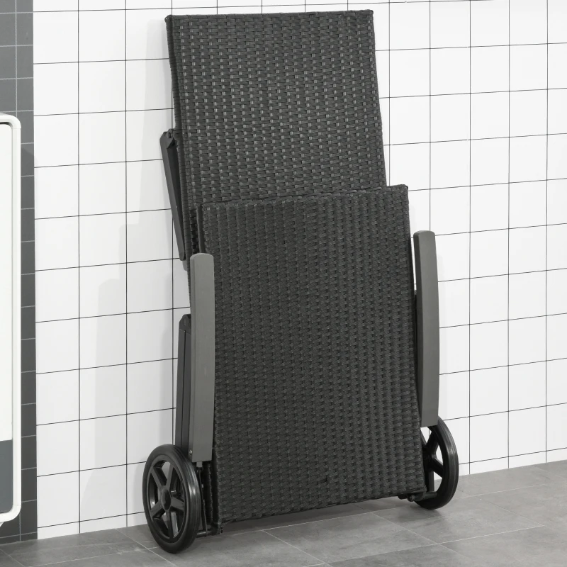 Outsunny Transat bain de soleil pliable style colonial inclinaison réglable multipositions accoudoirs roues résine tressée 4 fils noir