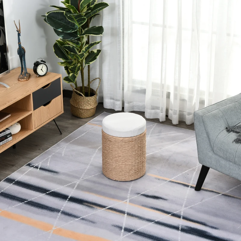 HOMCOM Tabouret de Rangement Repose-Pieds 2 en 1 Design Simple et Moderne Idéal pour Salon Chambre Salle de Bain Ø 30 x 40 cm Beige