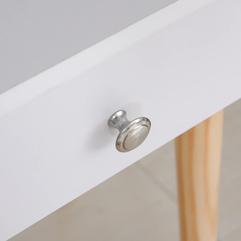 Homcom Postazione Trucco in Legno Bianco con Specchio Scorrevole Sgabello 2 Cassetti e 5 Ripiani