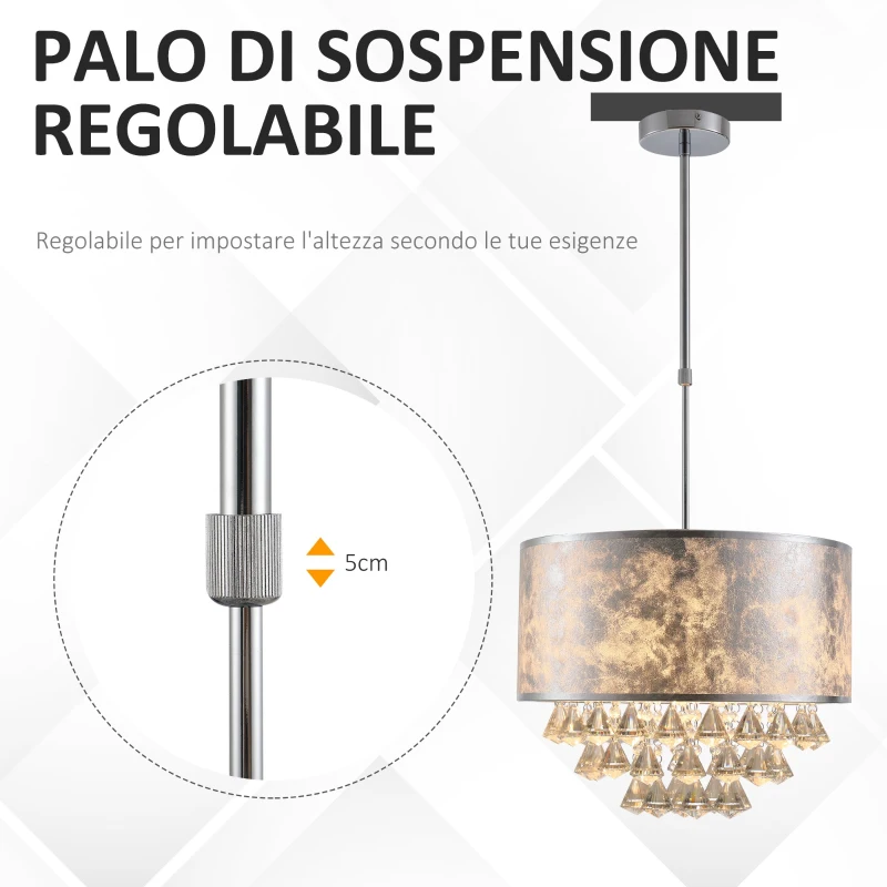 HOMCOM Lampadario Moderno a Sospensione in Cristallo con Altezza Regolabile, 44 Pendenti in Vetro, Illuminazione per Casa e Ufficio
