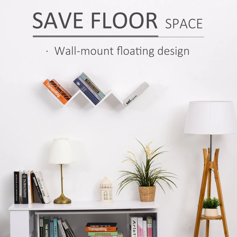 HOMCOM Libreria a Parete Sospesa di Design in Legno a Forma di V, per Casa e Ufficio, Bianco, 80.6 x 16 x 15.2cm