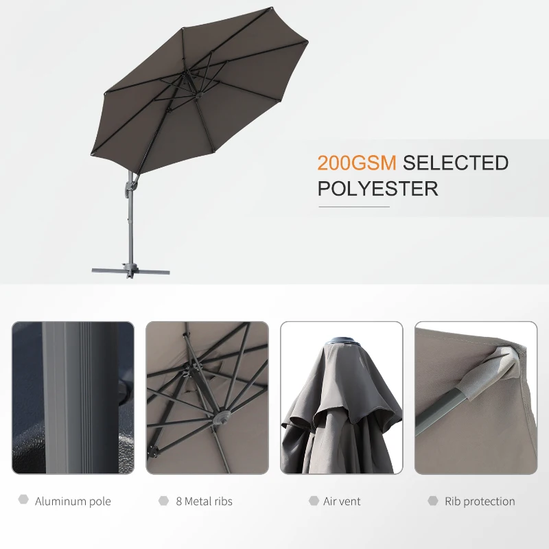 Outsunny Umbrella Parasol W/360° Rotation Φ294x248H cm-Grey