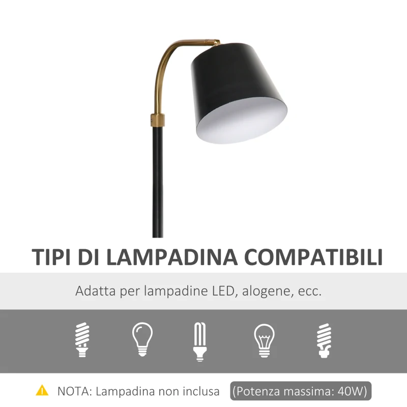 HOMCOM Lampada da Terra con Ripiano Ф29.5cm per Lampadine E27 da 40W, in Metallo - Nero e Oro