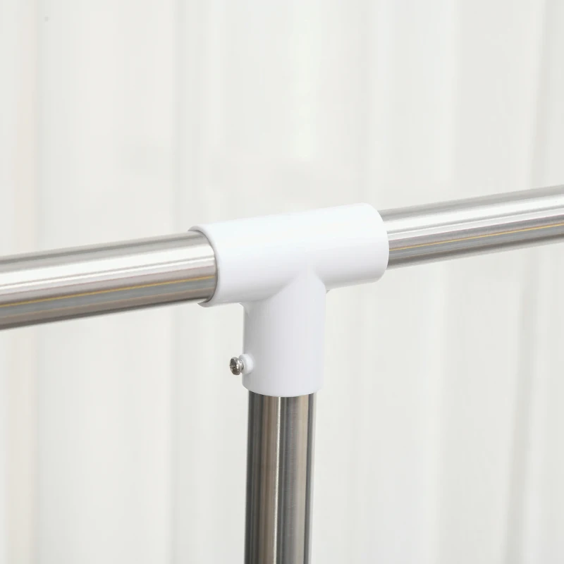 HOMCOM Stender Estensibile Appendiabiti Stendibiancheria 3 Livelli con Portascarpe e Ruote, Acciaio e PP, Bianco, 93-172x42x95-162.5cm