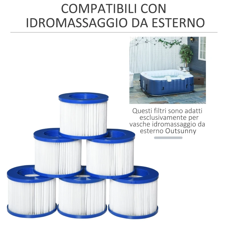 Outsunny Set di 6 Filtri di Ricambio per Piscina Idromassaggio Gonfiabile, in PP e TNT Φ10x8cm Blu e Bianco