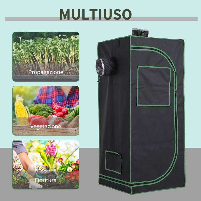 Outsunny Tenda da Coltivazione Idroponica in Mylar e Oxford 600D per Riflettere la Luce grow box grow tenda 60x60x140 cm