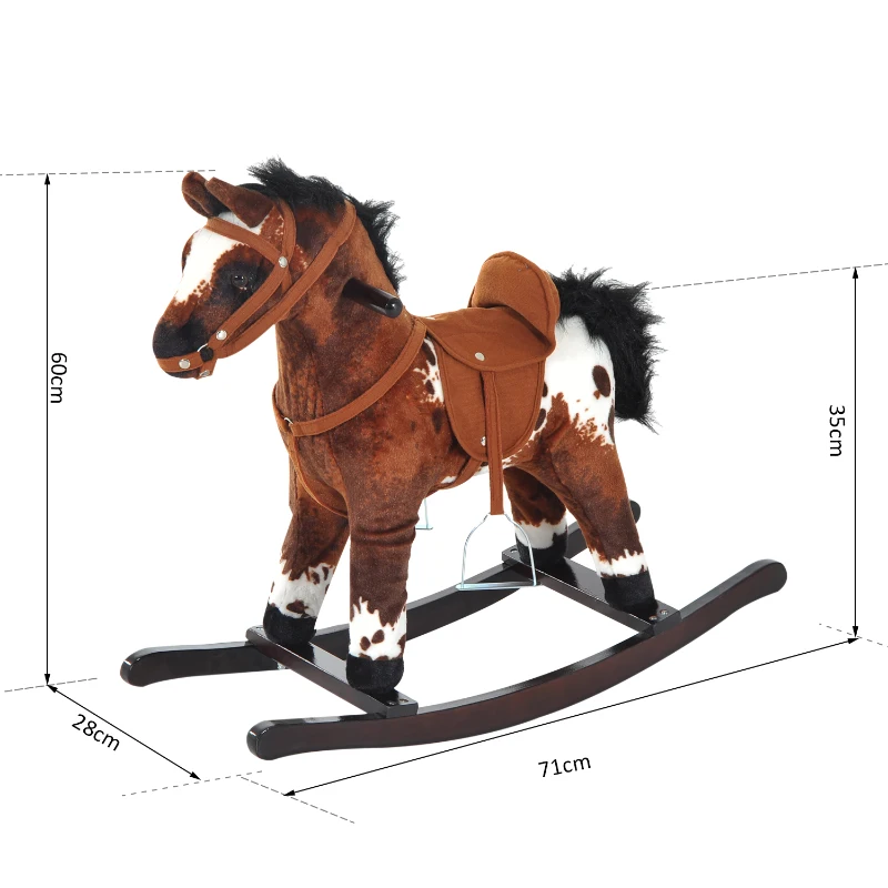 HOMCOM Cavallo a Dondolo Giocattolo Per Bambini con Effetti Sonori Legno 71×28×60cm Marrone Scuro
