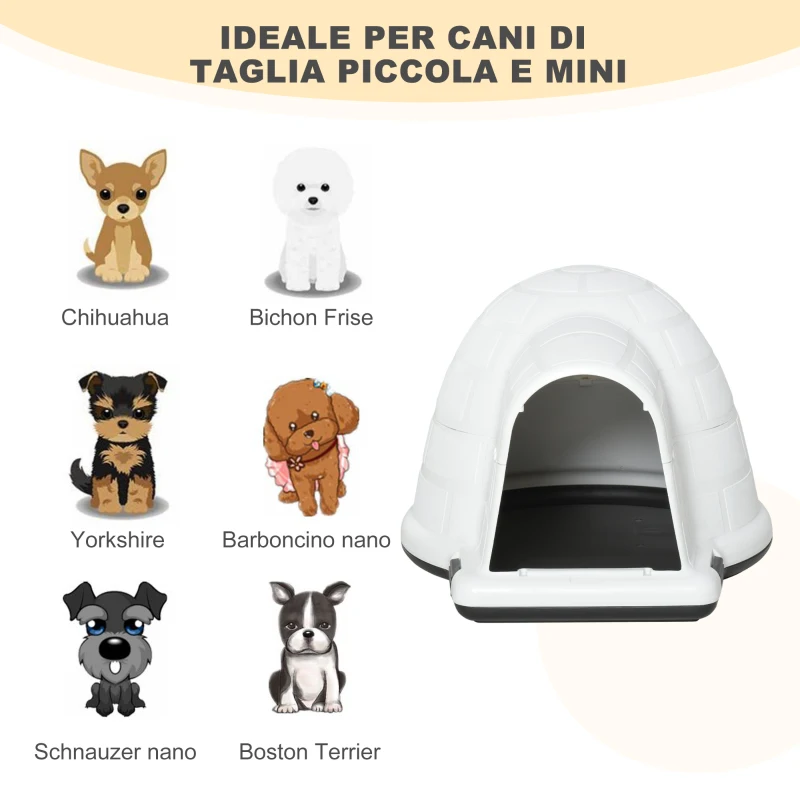 PawHut Cuccia Casetta da Esterno per Cani di Taglia Piccola a Forma di Igloo con Porta, per Carlino, Bichon Fries, Chihuahua, 68.2x80x53cm