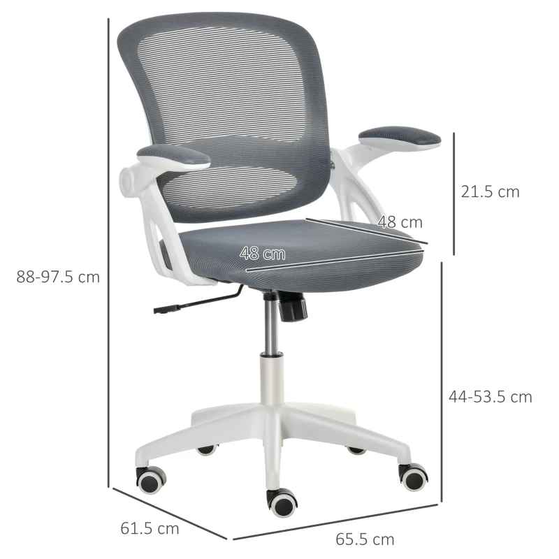 Vinsetto Sedia da Ufficio Ergonomica con Schienale a Rete e Seduta Imbottita, Altezza Regolabile, 65.5x61.5x88-97.5cm, Grigio