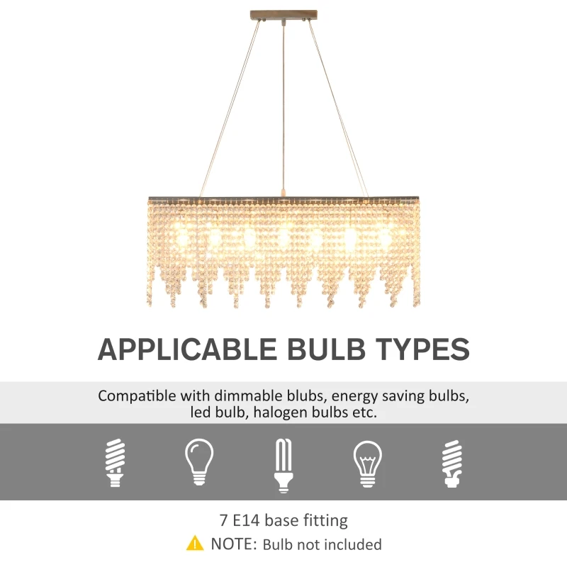HOMCOM Lampadario Moderno a Gocce, 128 Pendenti in Cristallo e Base in Metallo, 7 Attacchi E14 40W, 80x20x130cm Argento