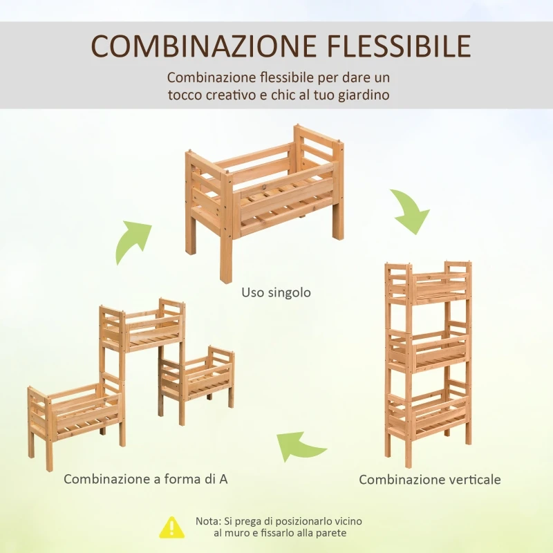 Outsunny Portapiante Modulabile a 3 Pezzi, Fioriera da Esterno con Portavasi in Legno di Abete, Giallo, 50.8x22.8x40.6cm