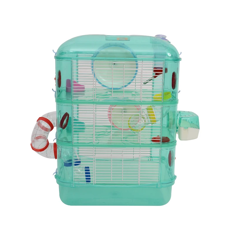 PawHut Gabbia Trasparente 3 Piani per Criceti e Roditori con Tubi e Ruote in Plastica, 40.5×28×55cm, Verde