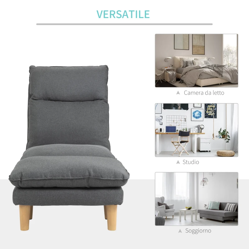 HOMCOM Poltrona Moderna con Poggiapiedi Design Poltrona Chaise Longue con Schienale Reclinabile in Lino Grigio, 64x65x105cm