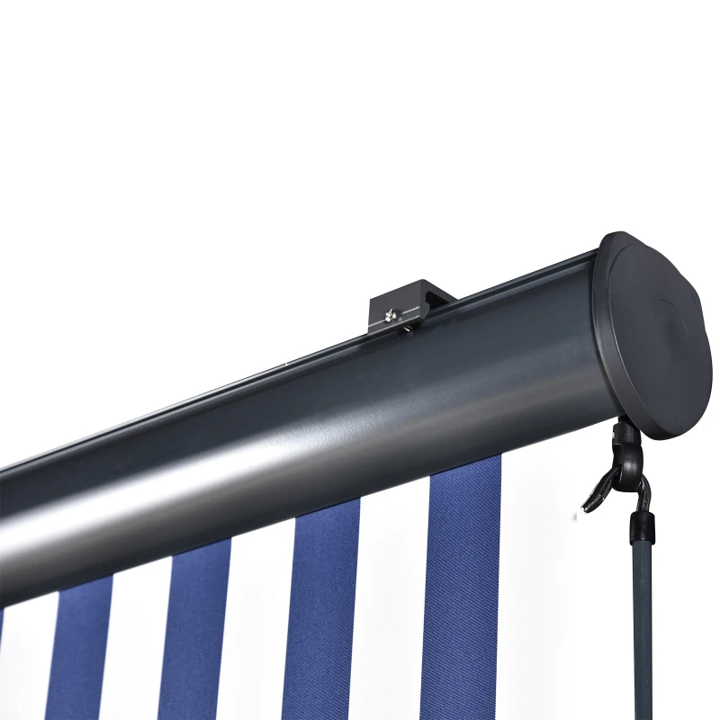 Outsunny Tenda Avvolgibile a Rullo da Esterno, Impermeabile, Funzionamento Manovella, Grigia Bianca e Blu 140 x 200 cm