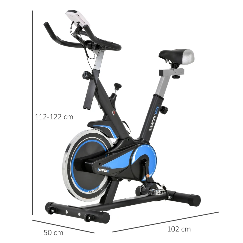 HOMCOM Vélo biking cardio vélo d'appartement écran LCD multifonction selle et guidon réglables volant inertie 10 Kg acier noir bleu
