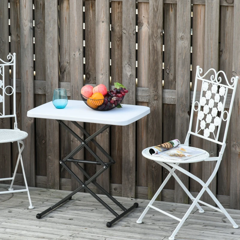 Outsunny Tavolino Pieghevole da Giardino in Metallo e PE, Altezza Regolabile su 4 Livelli, Nero e Bianco, 64x46x34-64cm