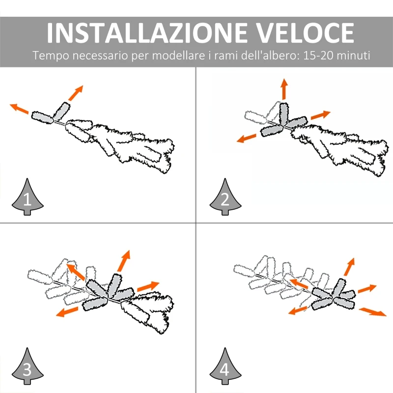HOMCM Albero di Natale Artificiale 150cm, Albero di Natale Argento con Bacche Rosse, 222 Rami e Base, Grigio