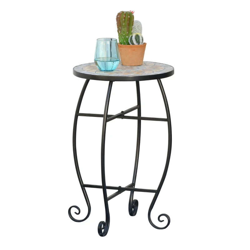 Outsunny Tavolino da Giardino, Tavolo da Esterno in Metallo Nero e Ceramica, Verde e Arancione Ф36 x 58cm