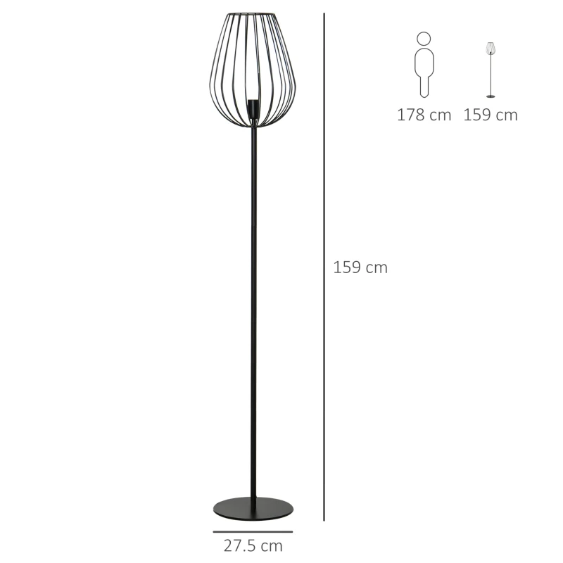 HOMCOM Lampada da Terra Design Industriale Retrò, Paralume in Metallo, Illuminazione Interni Casa, Studio, Ufficio