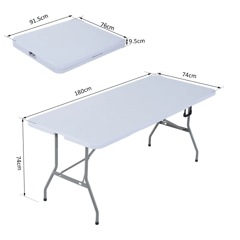 Outsunny Tavolo Pieghevole da Picnic Tavolino da Giardino Campeggio Portatile in PE 180x 74x 74cm Bianco
