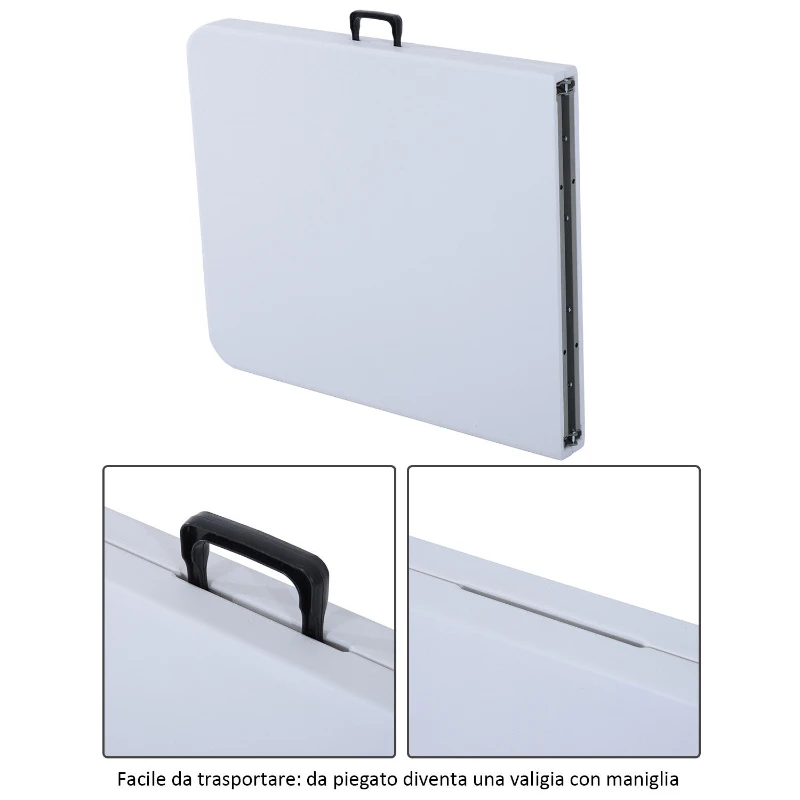 Outsunny Tavolo Pieghevole da Picnic Tavolino da Giardino Campeggio Portatile in PE 180x 74x 74cm Bianco