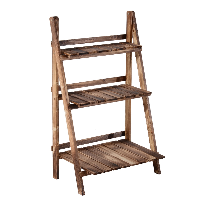 Outsunny Plantenetagere bloementrap bloemenbank plantenrek standaard 3 trappen vurenhout