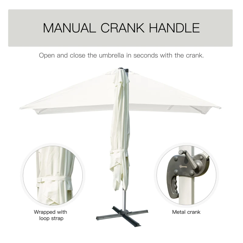Outsunny Ombrellone a Sbalzo 3 x 3m con Rotazione 360°, in Alluminio e Poliestere anti UV, per Giardino/Esterni, 2.96×2.96×2.65m, Bianco
