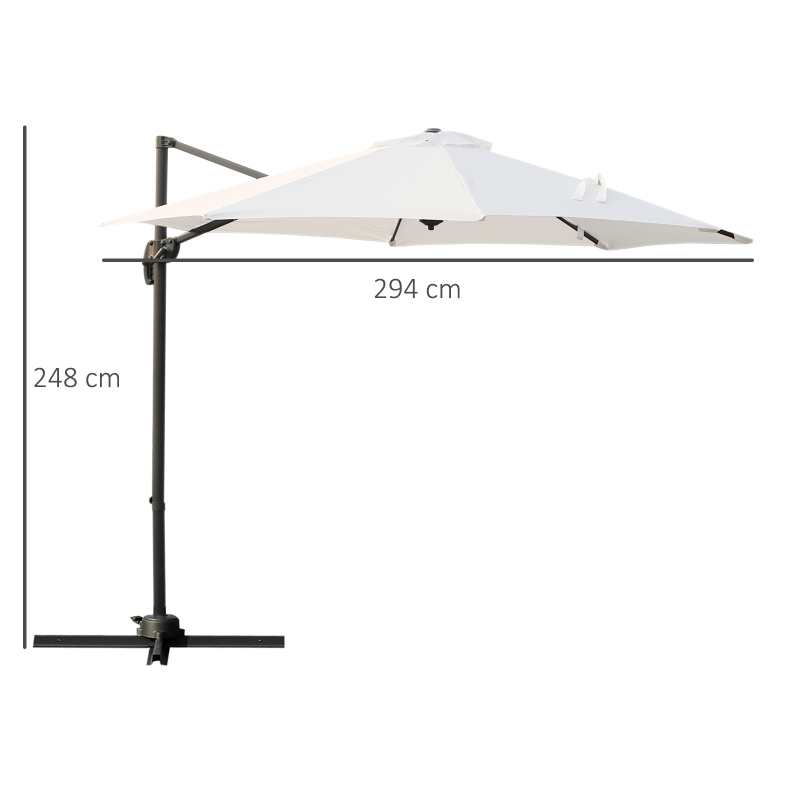 Outsunny Parasol déporté Ø 3 m octogonal inclinable manivelle avec pied en acier crème