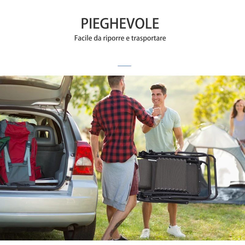 Outsunny Sedia Sdraio Zero Gravity Reclinabile e Pieghevole in texteline, Grigio