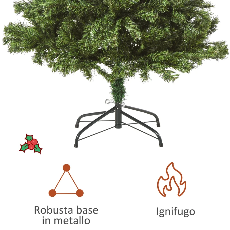 HOMCOM Albero di Natale Artificiale da 150cm con 490 Rami e 170 Luci a LED, Base Pieghevole e Rimovibile