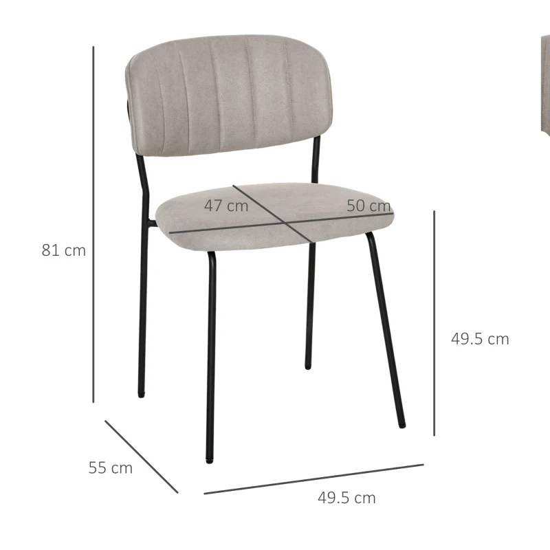 HOMCOM Set di 4 Sedie Moderne Imbottite e Impilabili, Rivestimento in Tessuto e Gambe in Metallo, 49.5x55x81cm Khaki