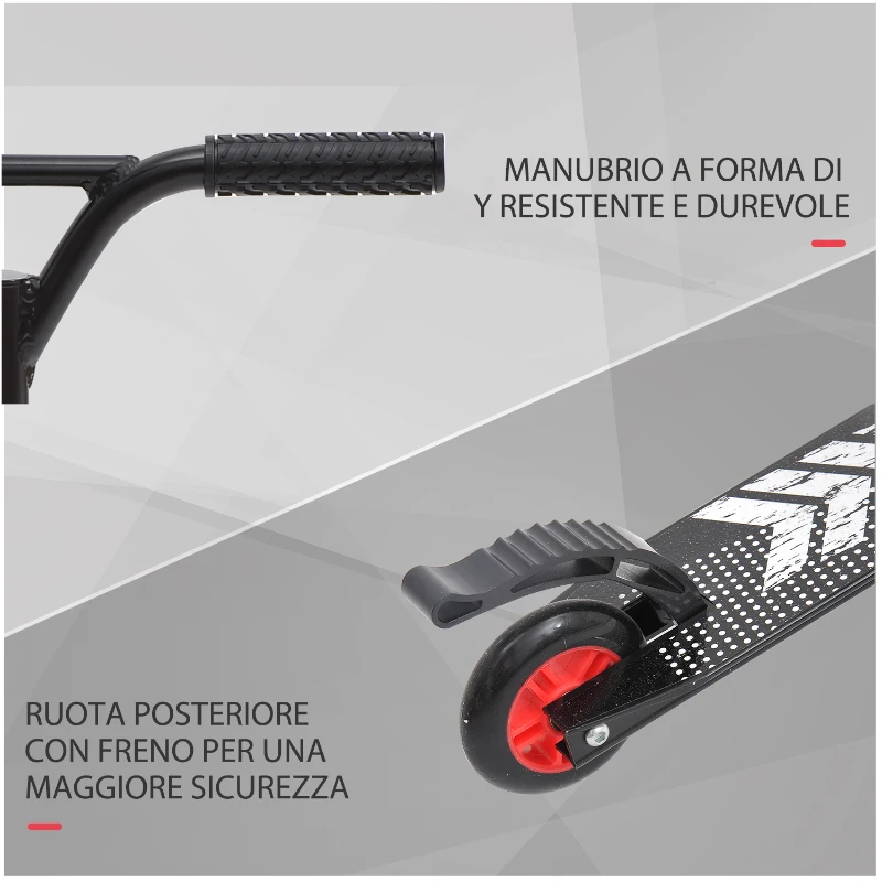 HOMCOM Monopattino Freestyle per Adolescenti in Alluminio, Impugnatura Ergonomica e Pedana Antiscivolo, Nero 65.5x50x79cm