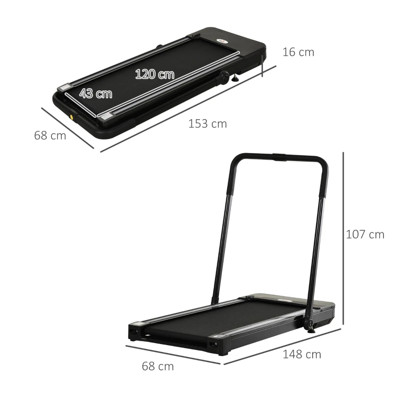 HOMCOM Tapis de course Fitness électrique pliable - 1 à 10 Km/h - écran LED multifonctions - puissance 600 W - acier noir