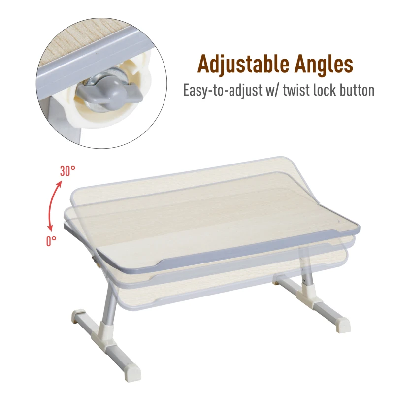 HOMCOM Tavolino da Letto per PC Colazione Regolabile Pieghevole Portatile Alluminio e Legno 54 × 30 × 22.5-32cm