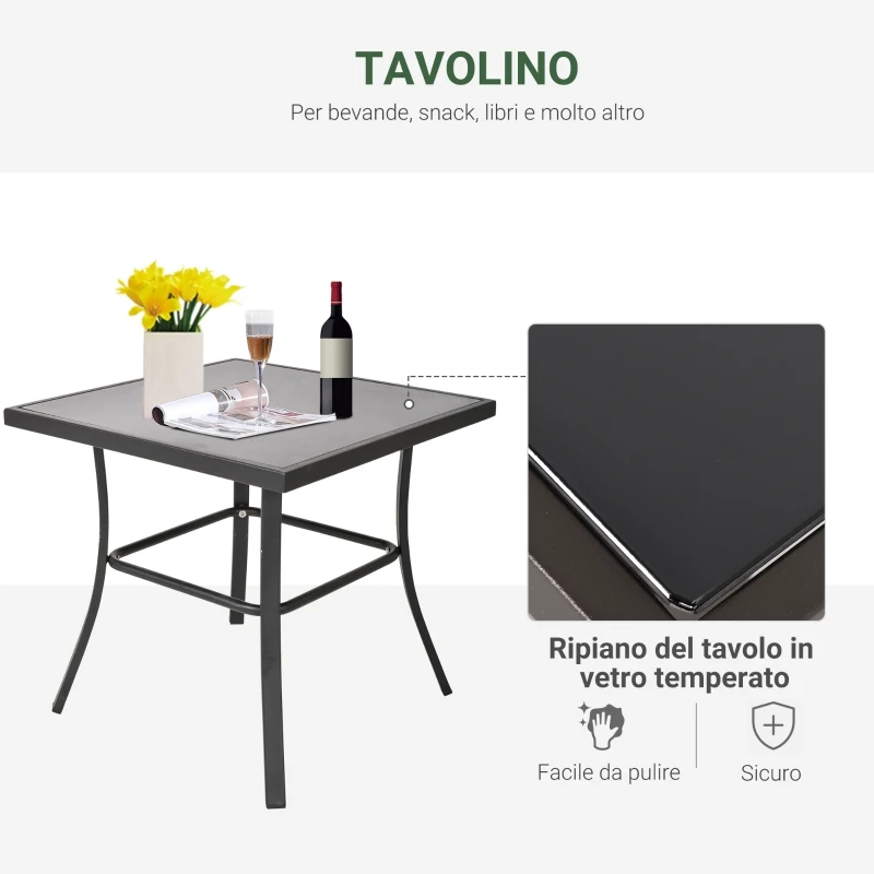 Outsunny Set Tavolino e Sedie da Giardino a Dondolo con Cuscini, Ripiano in Vetro e Struttura in Acciaio Beige