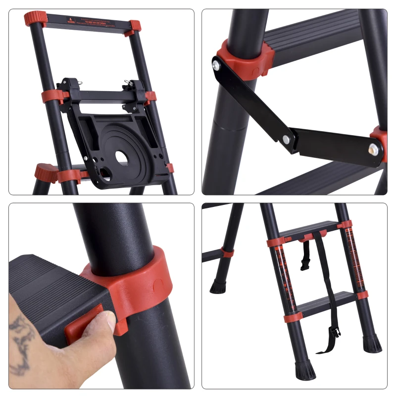 HOMCOM Scala in alluminio con scaletta doppia vassoio pieghevole salvaspazio