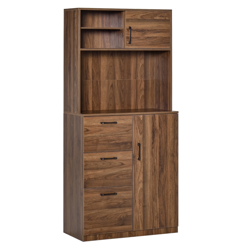 HOMCOM Credenza Moderna con 3 Cassetti e Armadietti, Mobile Dispensa per Cucina e Soggiorno in Legno, 80x40x178cm, Noce