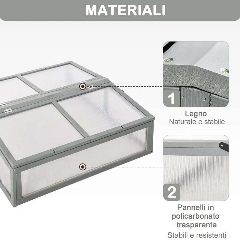 Outsunny Mini Serra in Legno e Policarbonato, Serra Piccola da Balcone o da Giardino, Grigia 90x92x28cm
