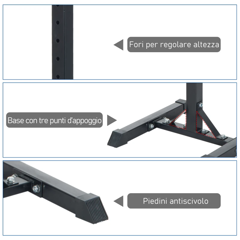 HOMCOM Rack Palestra Regolabile in Altezza su 12 Livelli, Rack Squat in Acciaio, Supporto Bilanciere Max 150KG, 52x48x108-163 cm, Nero