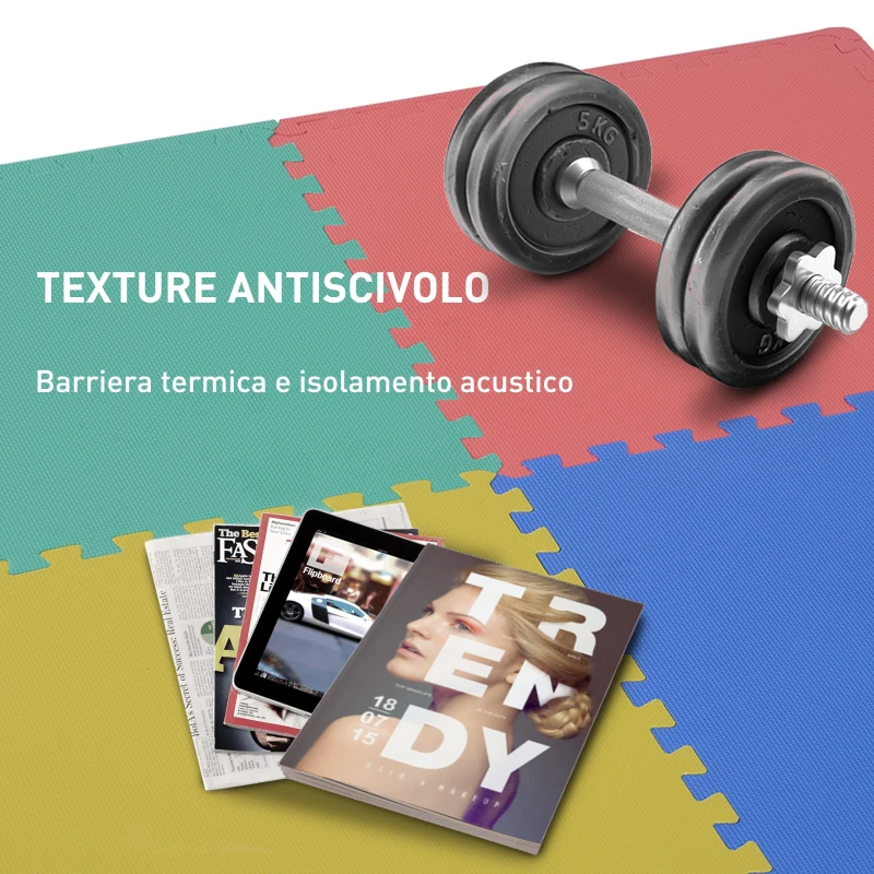 HOMCOM Tappeto Puzzle Gioco per Bambini Cameretta 32 Pezzi in EVA Morbido Ecologico Atossico Colorato 63×63cm