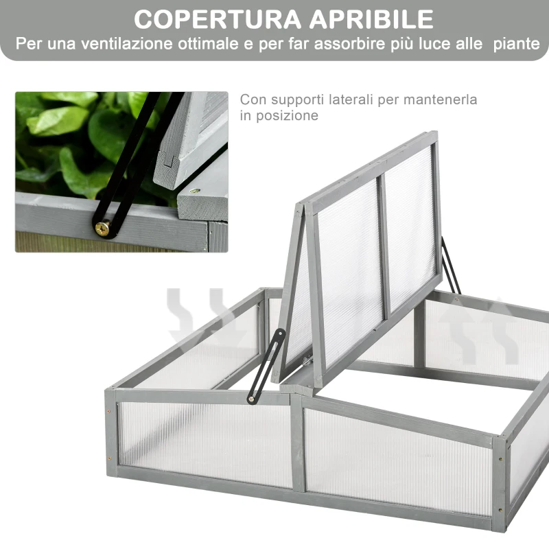 Outsunny Mini Serra in Legno e Policarbonato, Serra Piccola da Balcone o da Giardino, Grigia 90x92x28cm