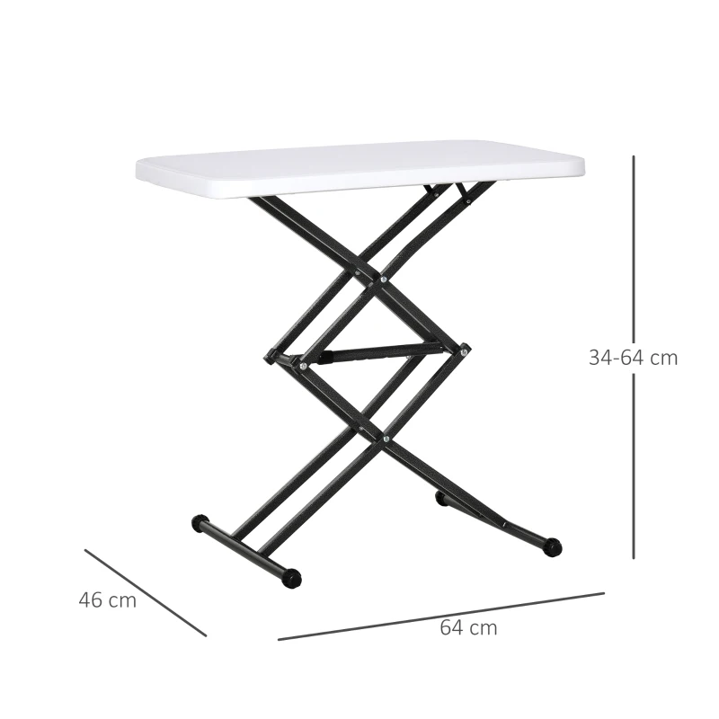 Outsunny Tavolino Pieghevole da Giardino in Metallo e PE, Altezza Regolabile su 4 Livelli, Nero e Bianco, 64x46x34-64cm