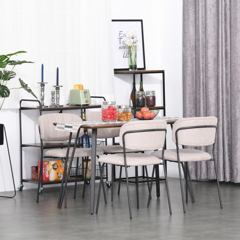 HOMCOM Set di 4 Sedie Moderne Imbottite e Impilabili, Rivestimento in Tessuto e Gambe in Metallo, 49.5x55x81cm Khaki